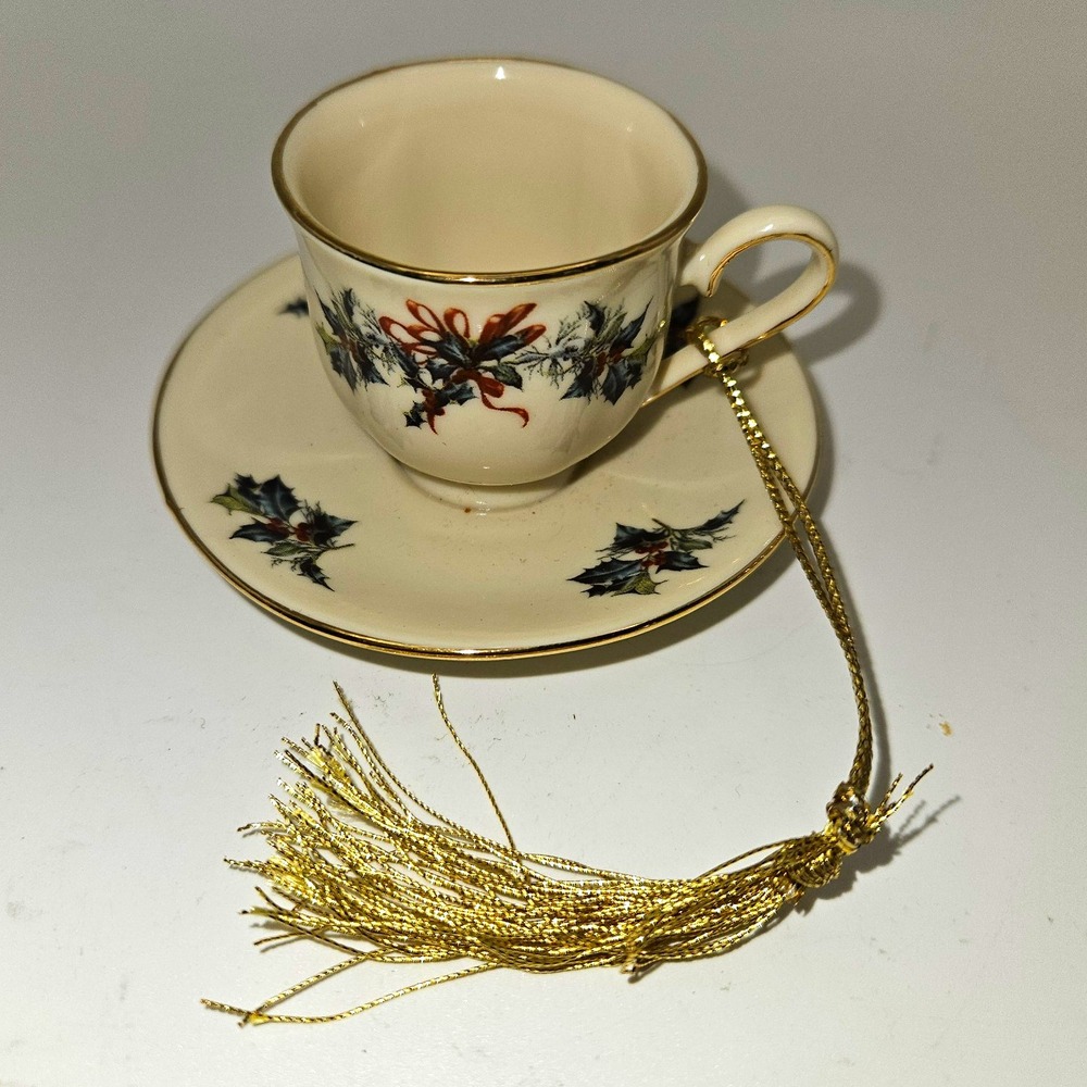Lenox Winter Greetings Cup & Saucer Hanging Christmas Ornament Holly No Box